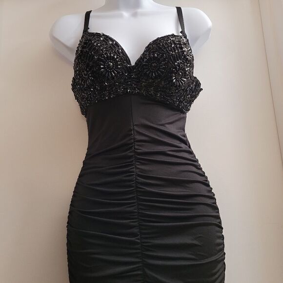 Easel Black Madonna style dress circa 90's with a beaded bra top. - Picture 4 of 9